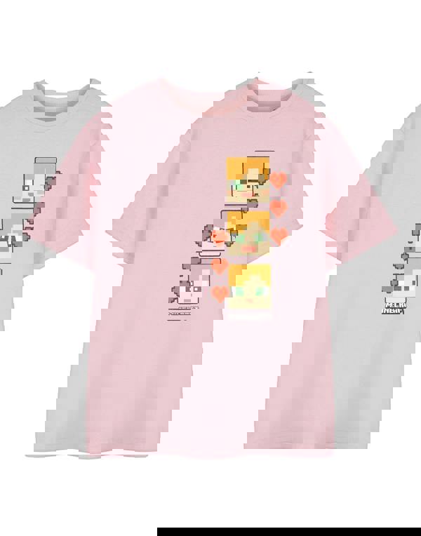 Minecraft Girls Pink Pixel Hearts Short Sleeved T-Shirt