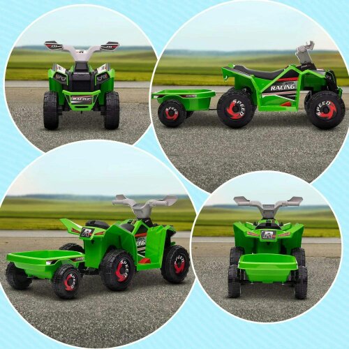 Bobobiy 6V Quad Bike with Back Trailer, Wear-Resistant Wheels, for Ages 18-36 Months, Green