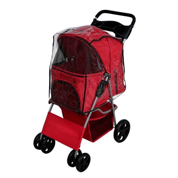 Monstershop Pet Stroller with Rain Cover – Red