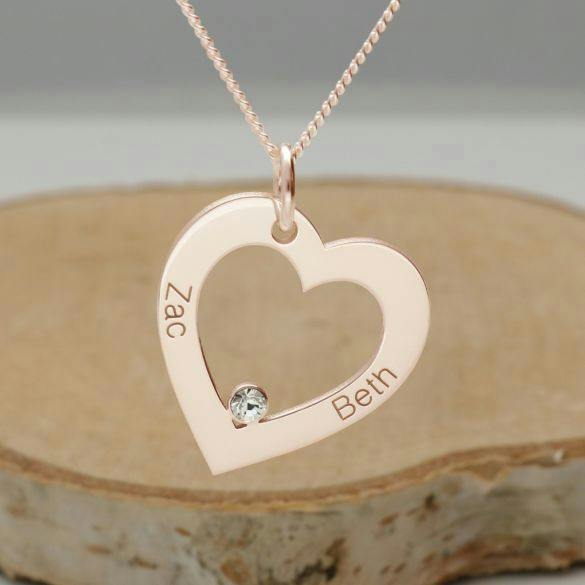 Christopher James of London 9ct Rose Gold Plated Personalised Heart Necklace With CZ Crystal