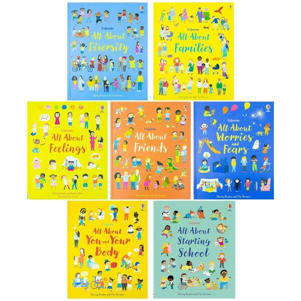 Usborne All About Feelings 7 Book Set by Felicity Brooks (Feelings, Families, Diversity, Friends, Worries & Fears, You & Your Body, Starting School)