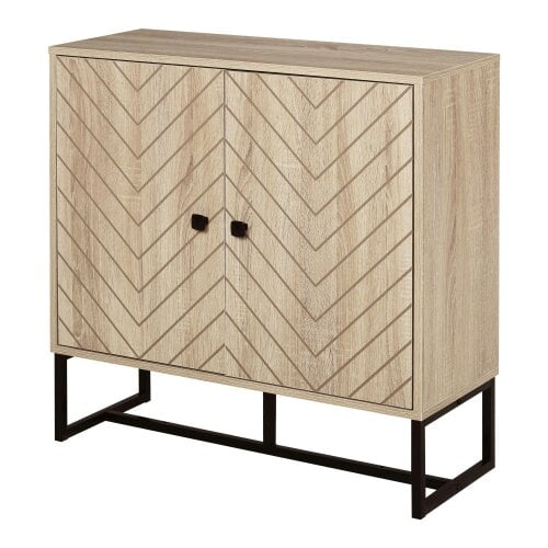Wyld Haus Mizi Liri Natural Oak Wood 2 Tier Storage Cabinet With Chevron Pattern