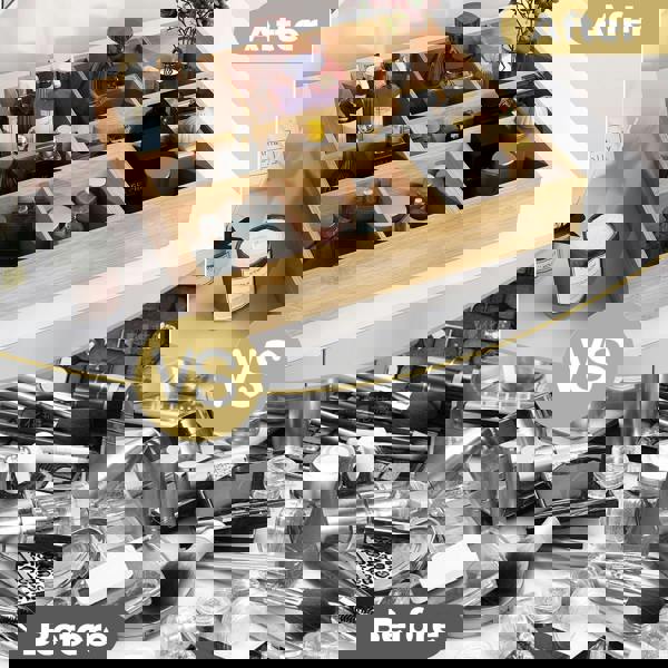 Toque 5 Pcs Bamboo Drawer Organizer Multi-Use Storage Box with Removable Divider