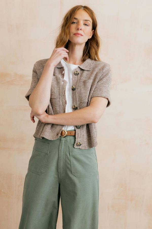 Lily & Me Phoebe Short Sleeve Knitted Jacket Mocha