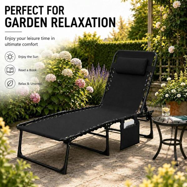 Foldable Sunbed Lounger-Black image 8