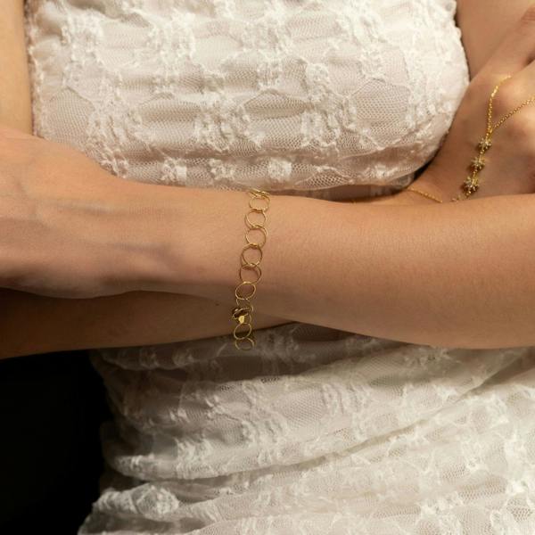 Spero London Textured Circle Hoops Sterling Silver Chain Bracelet