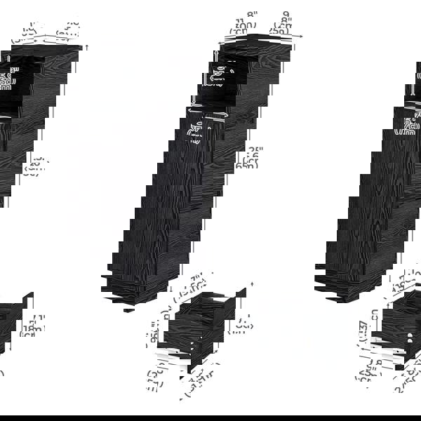 Levede Slim Bedside Table Storage Nightstand with 2 Drawers & Open Shelf Black