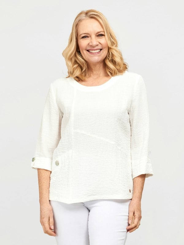 PennyPlain Asymmetric Hem Top - Ivory