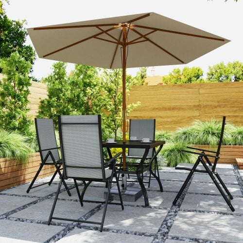 Wyld Haus Mattilo 4 Seater Light Grey Mesh and Black Steel Frame Dining Set