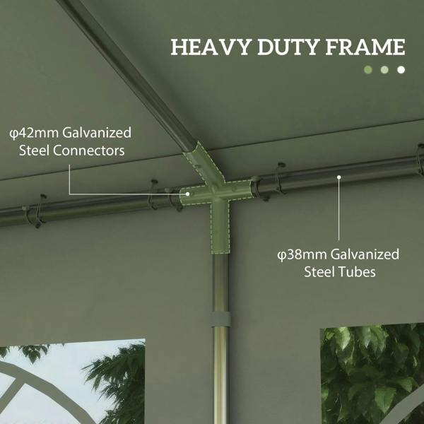 Galvanized steel tent frame with heavy-duty connectors and support tubes