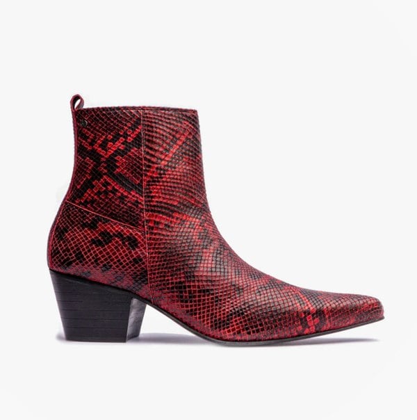 Club Cubano LENNON Mens Cuban Heel Boots Red Snake