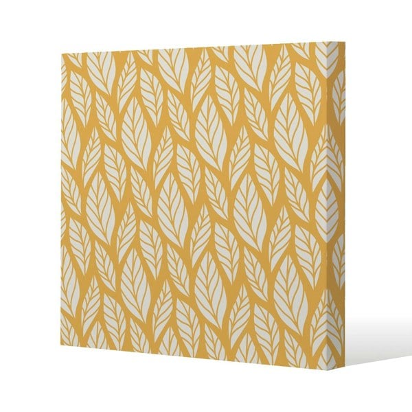 Benjamin Tate Design White Leaf Pattern on Orange Slim Style Canvas Print  40x40cm , 15mm Slim Real wood.