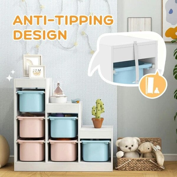 Bobobiy Toy Storage Organiser, Three-Layer Kids Toy Storage Units, with Removable Bins, for Ages 3-8 Years, Multi-colour
