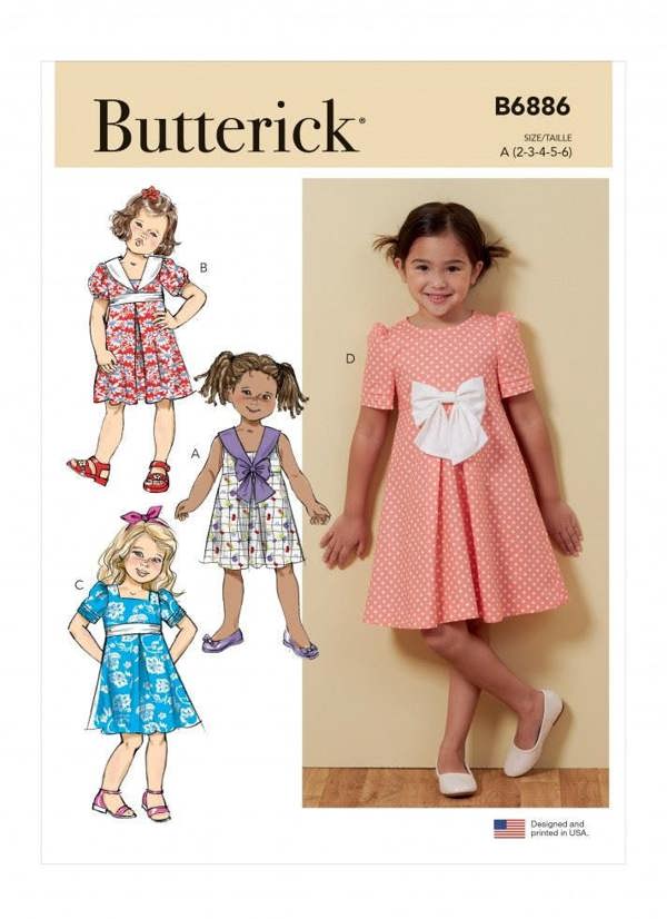 Butterick Sewing Pattern 6886, Dresses for Kids, A (2-3-4-5-6) - Easy