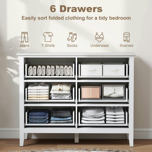 Wyld Haus Lezi Wooden White 6 Drawer Fluted Storage Dresser