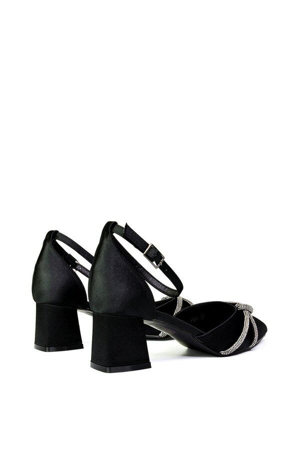 XY LONDON Ankle Strap Pointed Toe Diamante Mid Block Heels