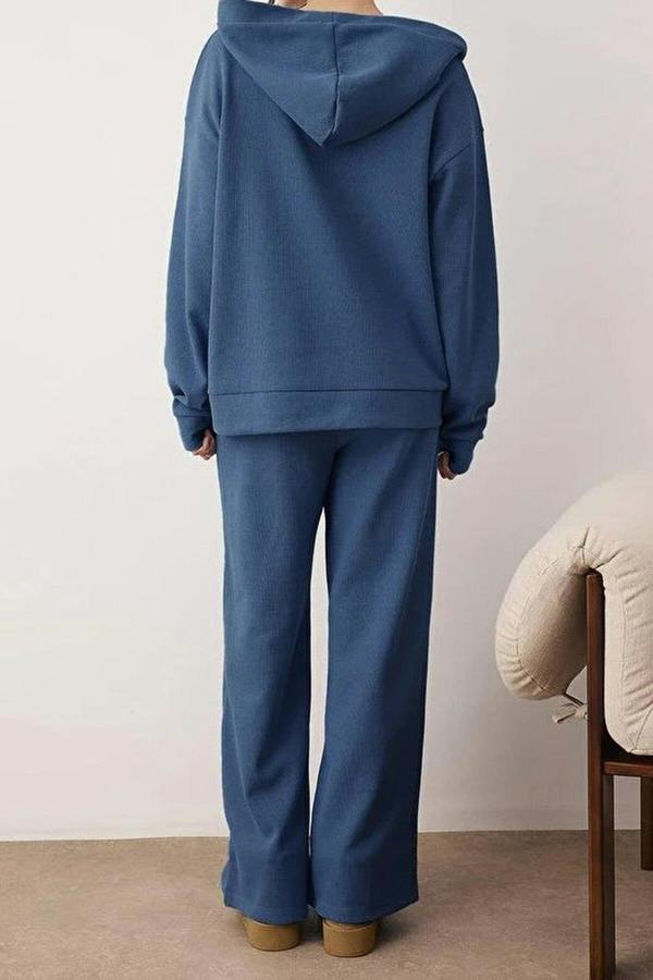 WOVCOR 2-Piece Cotton Hooded Waffle Knit Pajama Set