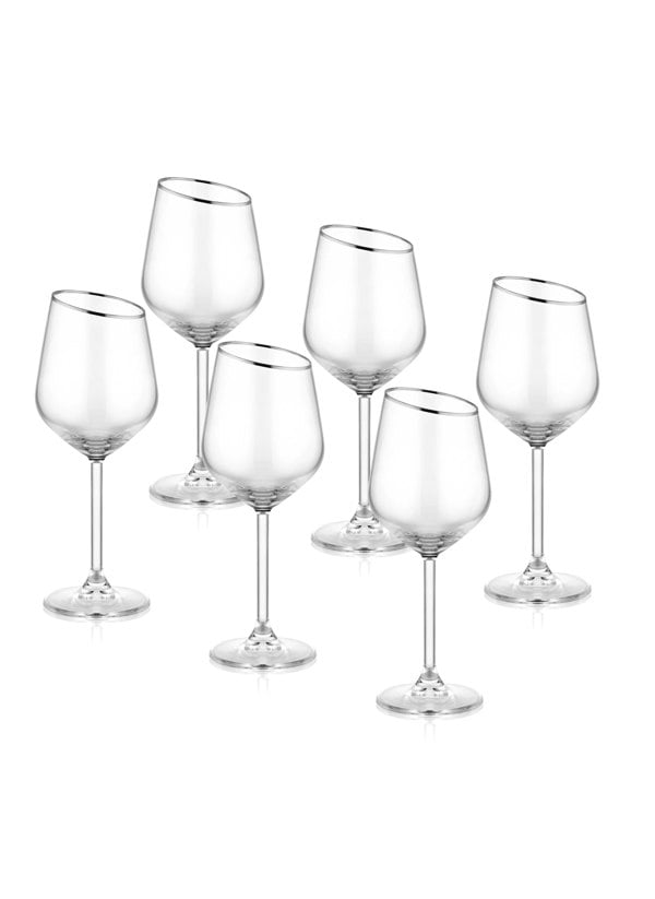 Rozi Gina Collection Silver Slanted Wine Glasses (Set of 6)