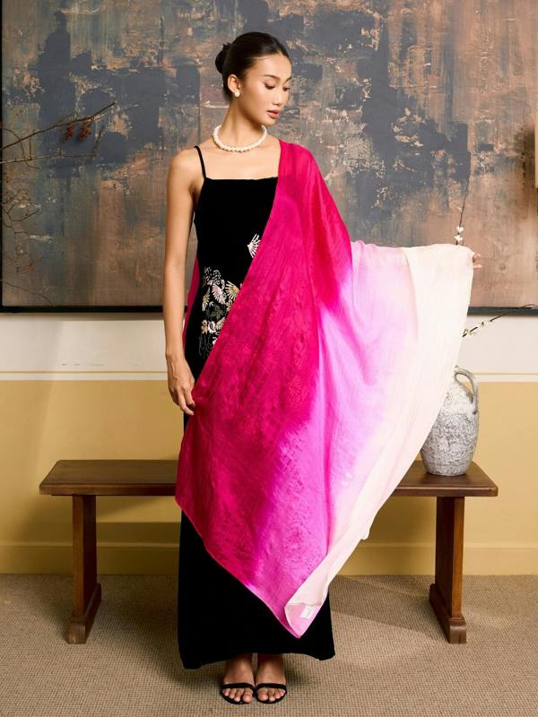 Hot Pink Ombre Silk Scarf – Hand-Dyed Mulberry Silk, Summer Wedding & Evening Wrap