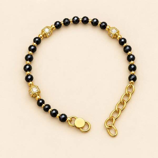 The Colourful Aura Gold Plated Black Faceted Bead Zircon Cube Charm Kids Nazaria Bracelet