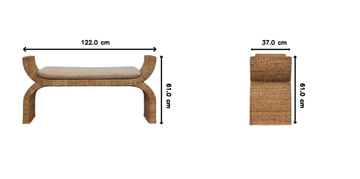 Artisan Furniture Solid Wood Rattan Weave Boucle Bench