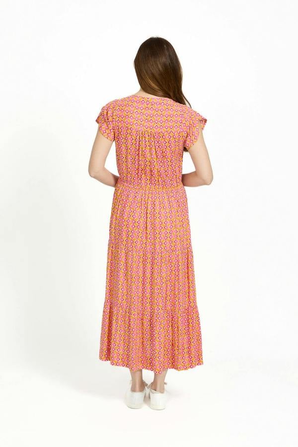 Mudflower Geometric Print Tie Front Midi Dress