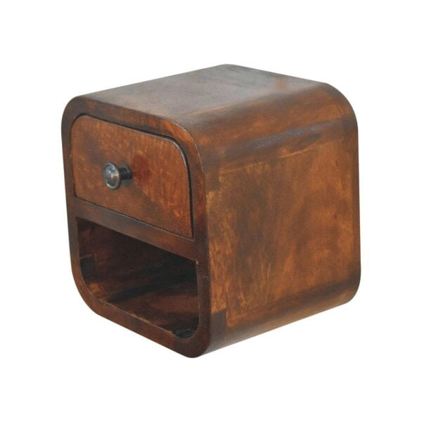 Wyld Haus Cagliari Small Mini Curved Chestnut Bedside Table with Open Slot