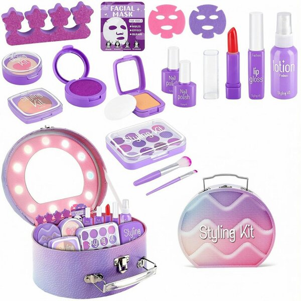 deAO Girls Pretend Makeup Kit with Carry Case - My First Kids Makeup Playset for Toddler Role Play & Imaginative Learning