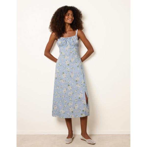 Blue Vanilla Midi Milkmaid Floral Dress