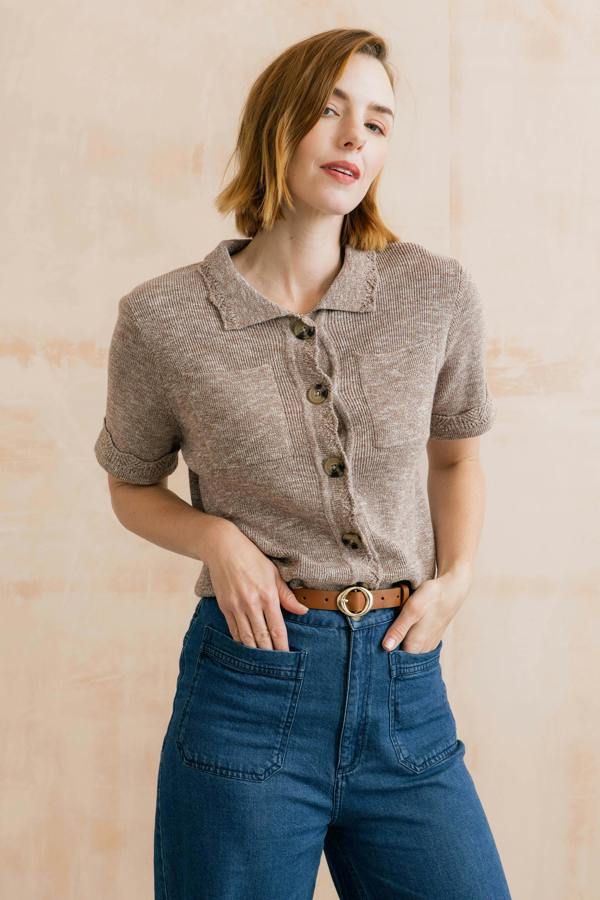 Phoebe Short Sleeve Knitted Jacket Mocha
