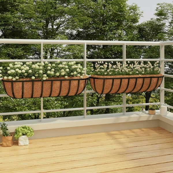 Berkfield Wall Troughs 2 pcs with Coco Liners Black 91x20x23 cm Steel