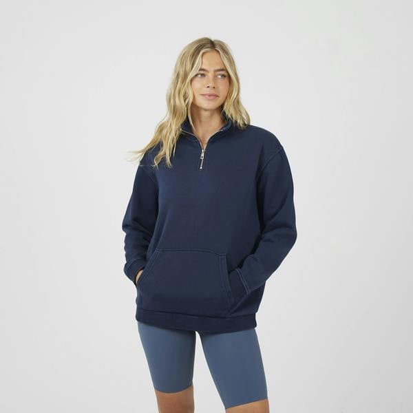 Brave Soul Navy Quarter Zip Funnel Neck Sweatshirt - Navy Image 1