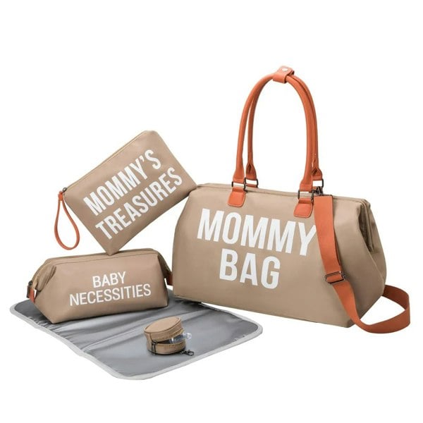 Anymom Mommy Baby Changing Bag Khaki Handbag 5Pcs Set with Changing Pad