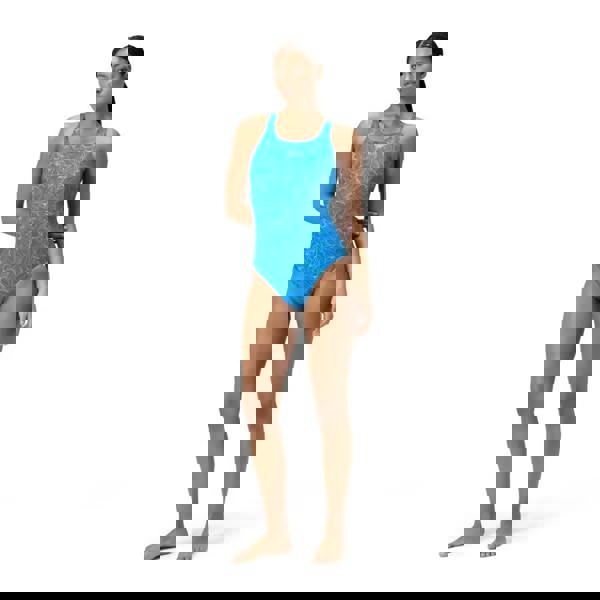 Blue Speedo Hyperboom Medalist allover print swimsuit with floral racerback