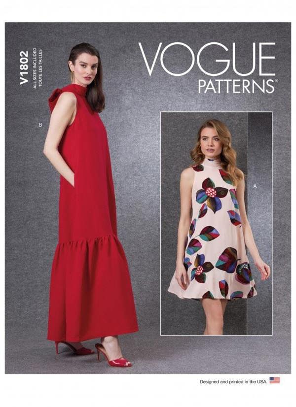 Vogue Sewing Pattern 1802, Dresses for Women, A (XS-S-M-L-XL-XXL) - Easy