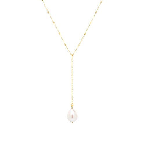 Spero London Sterling Silver Large Baroque Pearl Drop Beaded Chain Lariat Necklace