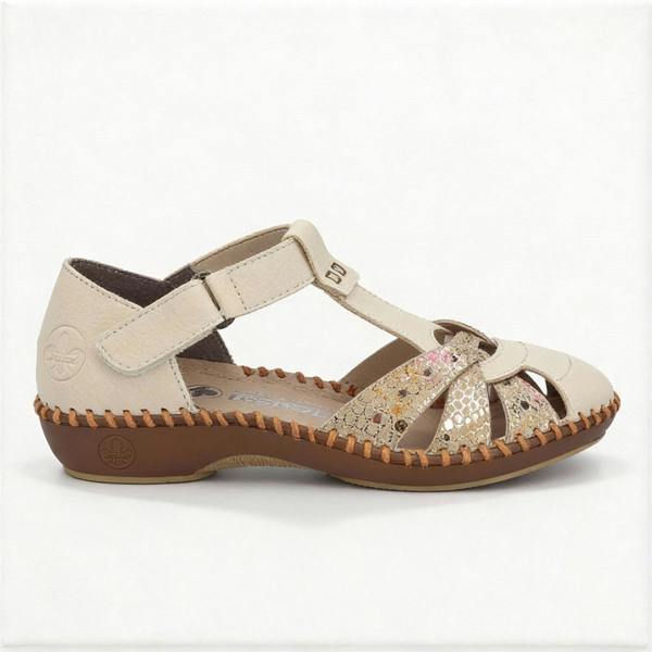 Rieker M1655 Ankle Strap Sandals in Cream