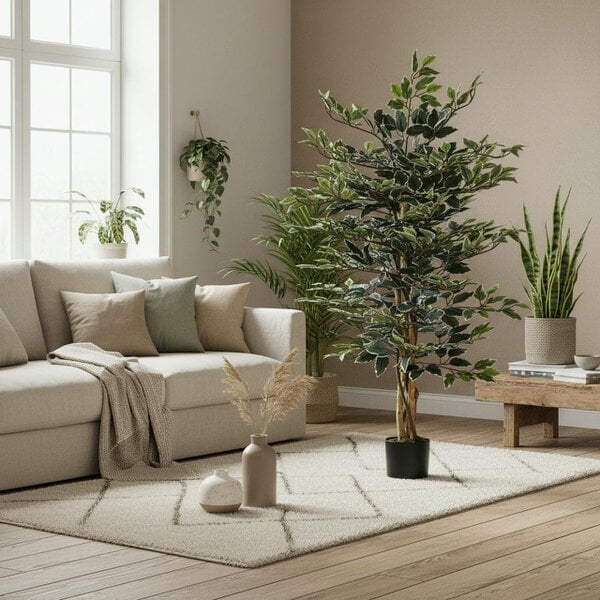 Wyld Haus Nedori Tall Artificial Ficus Style Tree With Realistic Leaf Detail In Pot For Office Interiors