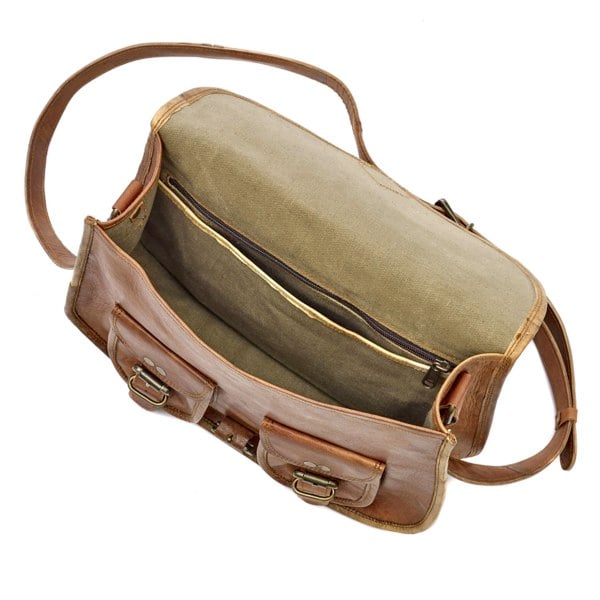 Paper High Brown Leather Satchel Style Saddle Bag