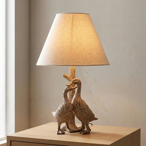 Garden Greatness Wood Effect Resin Goose Table Lamp - V2