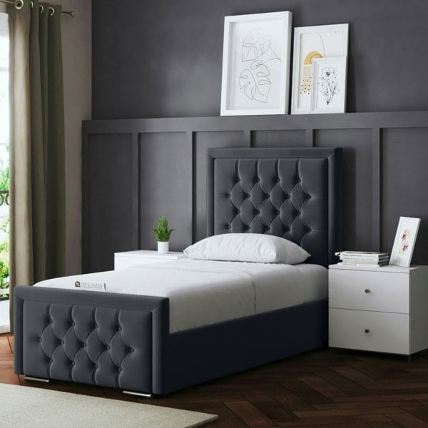 DS Living Allegra Divan Bed with Upholstered Headboard - Grey (Steel) - Small Double / 4ft