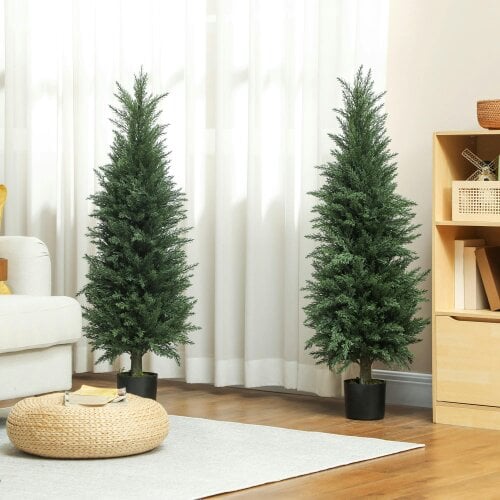 Wyld Haus Fiba Set Of 2 Artificial Cypress Style Trees In Green For Decorative Placement