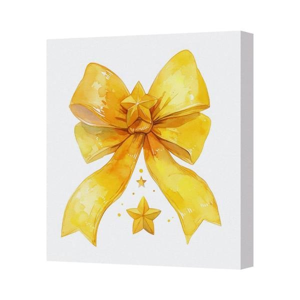 Benjamin Tate Design Yellow Bow Canvas Wall Art Print With Star Details Gallery Wrap