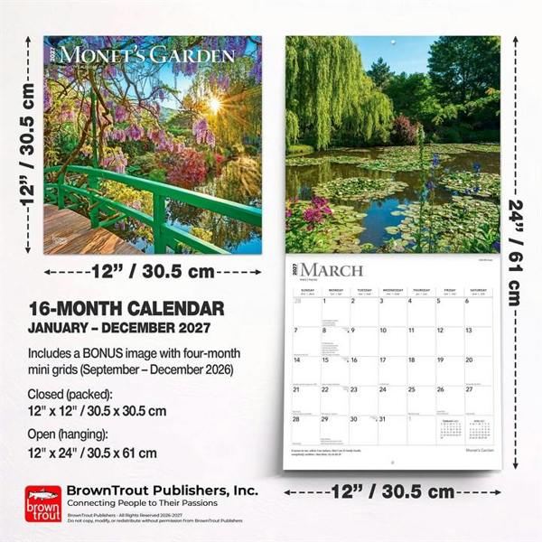 Monet's Garden Calendar 2027, Wall Calendars, Month To View, Art, Gift