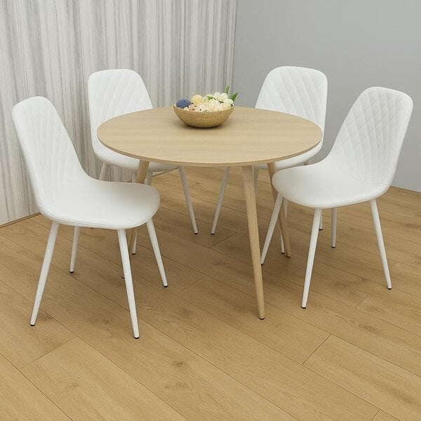Kosy Koala Modern Round Dining Table Set With 4 White Faux Leather Chairs Dining Room Furniture