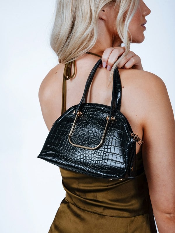 SVNX Dual Handle Croc Grab Bag in Black