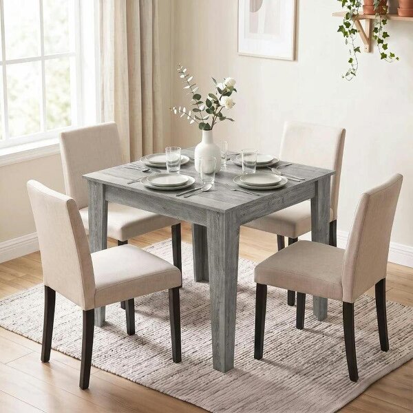 Dining Table for 4, 80L x 80W x 75Hcm, Modern Square Kitchen Table with Wood Effect Tabletop, Grey Wood Effect