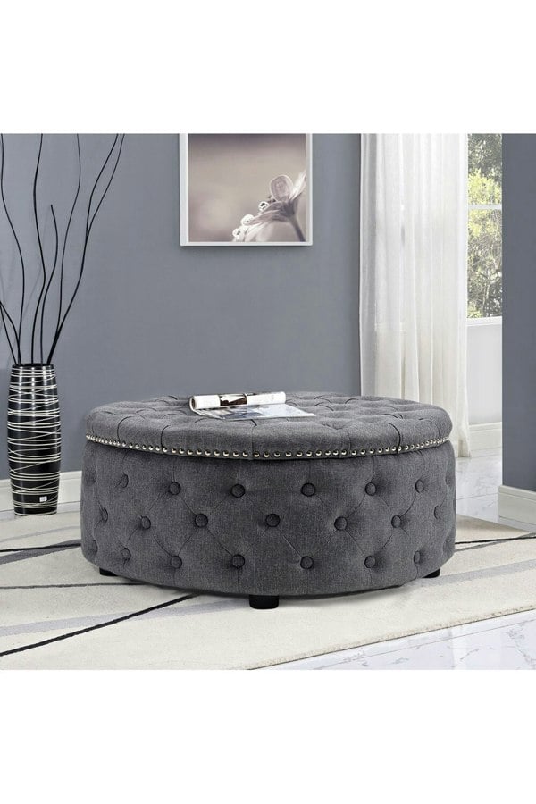 Living and Home Tufted Round Cocktail Footstool