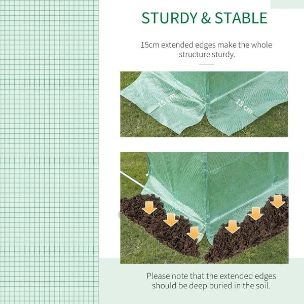 Bobobiy 6 x 3 x 2 m Polytunnel Greenhouse with Roll-up Door and 12 Mesh Windows, Green