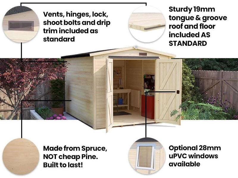 Dunster House Log Cabin Shed  Tubby W8' x D9' / W2.4m x D3.0m, Super Felt Roofing